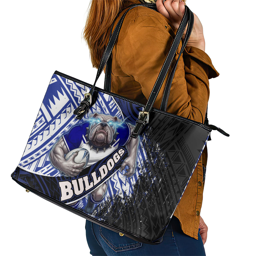 Bulldogs Rugby Leather Tote Bag Tribal Polynesian Power Art - Lightning Mascot