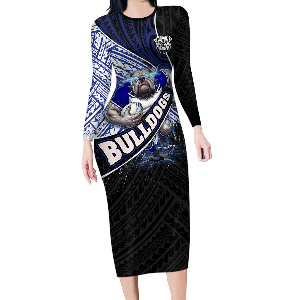 Bulldogs Rugby Long Sleeve Bodycon Dress Tribal Polynesian Power Art - Lightning Mascot