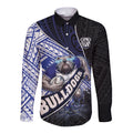 Bulldogs Rugby Long Sleeve Button Shirt Tribal Polynesian Power Art - Lightning Mascot