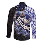 Bulldogs Rugby Long Sleeve Button Shirt Tribal Polynesian Power Art - Lightning Mascot