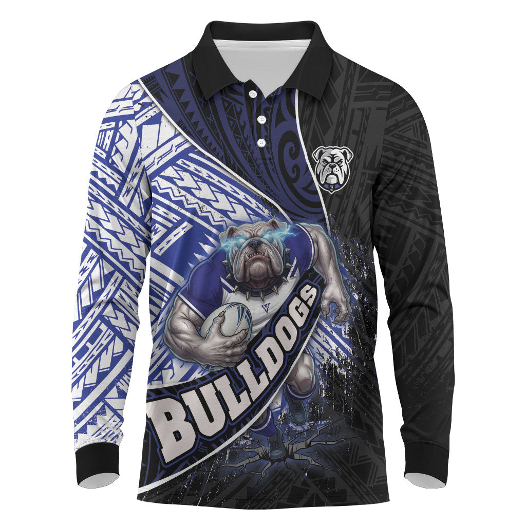 Bulldogs Rugby Long Sleeve Polo Shirt Tribal Polynesian Power Art - Lightning Mascot
