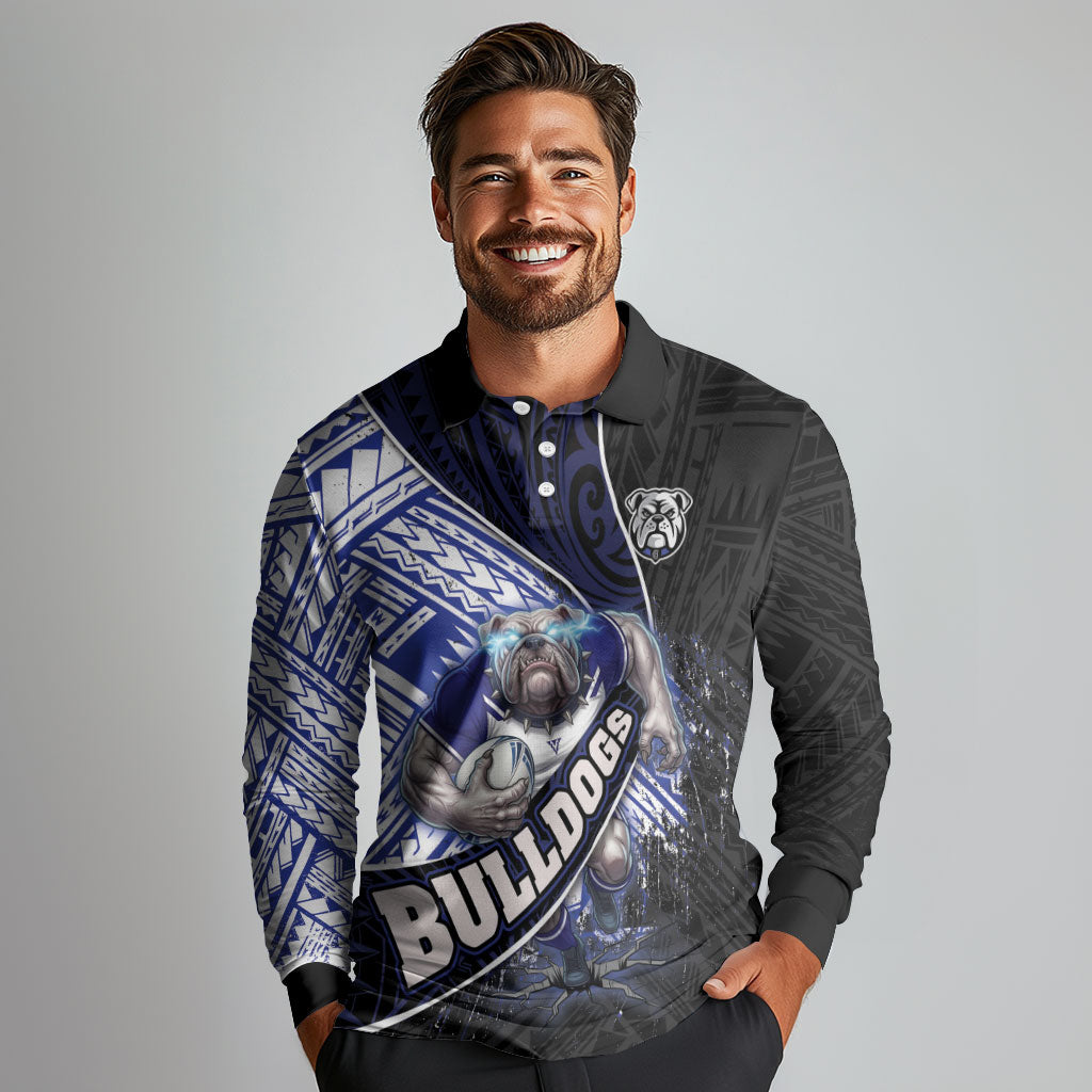Bulldogs Rugby Long Sleeve Polo Shirt Tribal Polynesian Power Art - Lightning Mascot