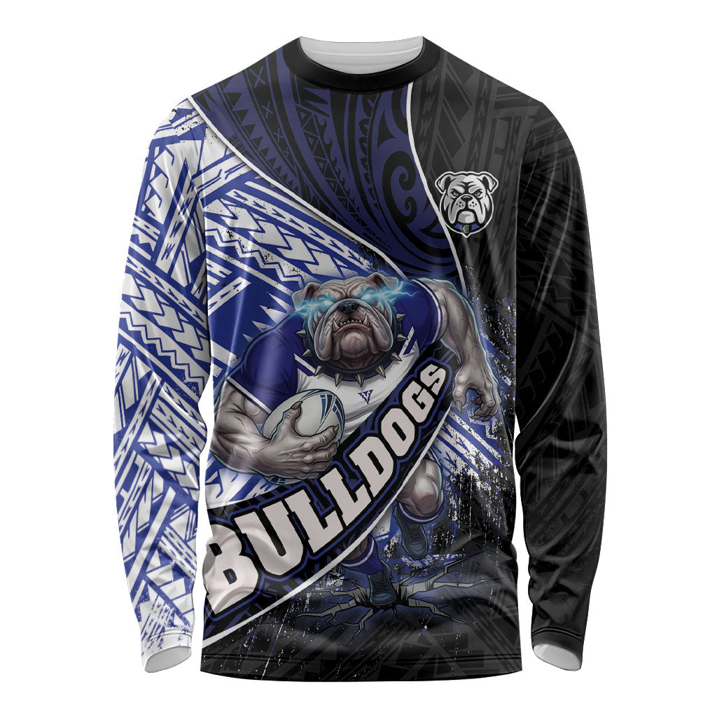 Bulldogs Rugby Long Sleeve Shirt Tribal Polynesian Power Art - Lightning Mascot