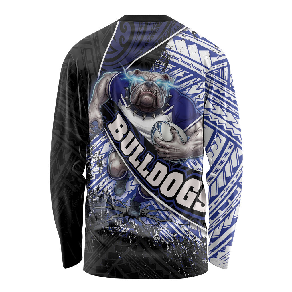 Bulldogs Rugby Long Sleeve Shirt Tribal Polynesian Power Art - Lightning Mascot