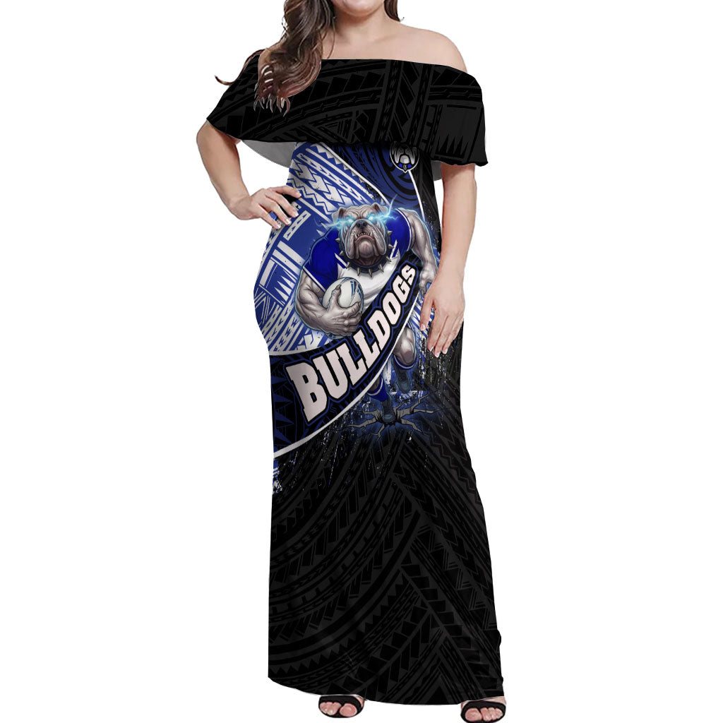 Bulldogs Rugby Off Shoulder Maxi Dress Tribal Polynesian Power Art - Lightning Mascot