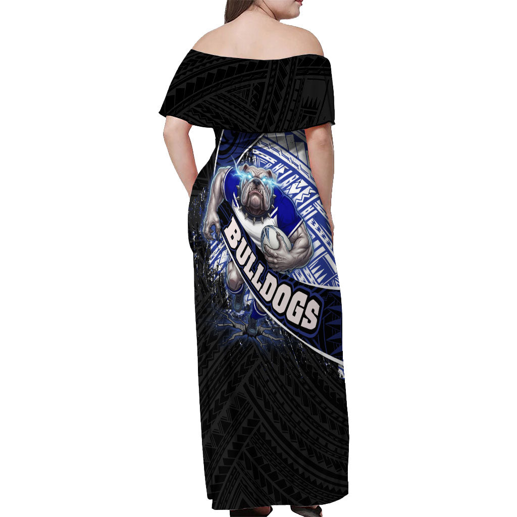 Bulldogs Rugby Off Shoulder Maxi Dress Tribal Polynesian Power Art - Lightning Mascot