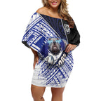 Bulldogs Rugby Off Shoulder Short Dress Tribal Polynesian Power Art - Lightning Mascot