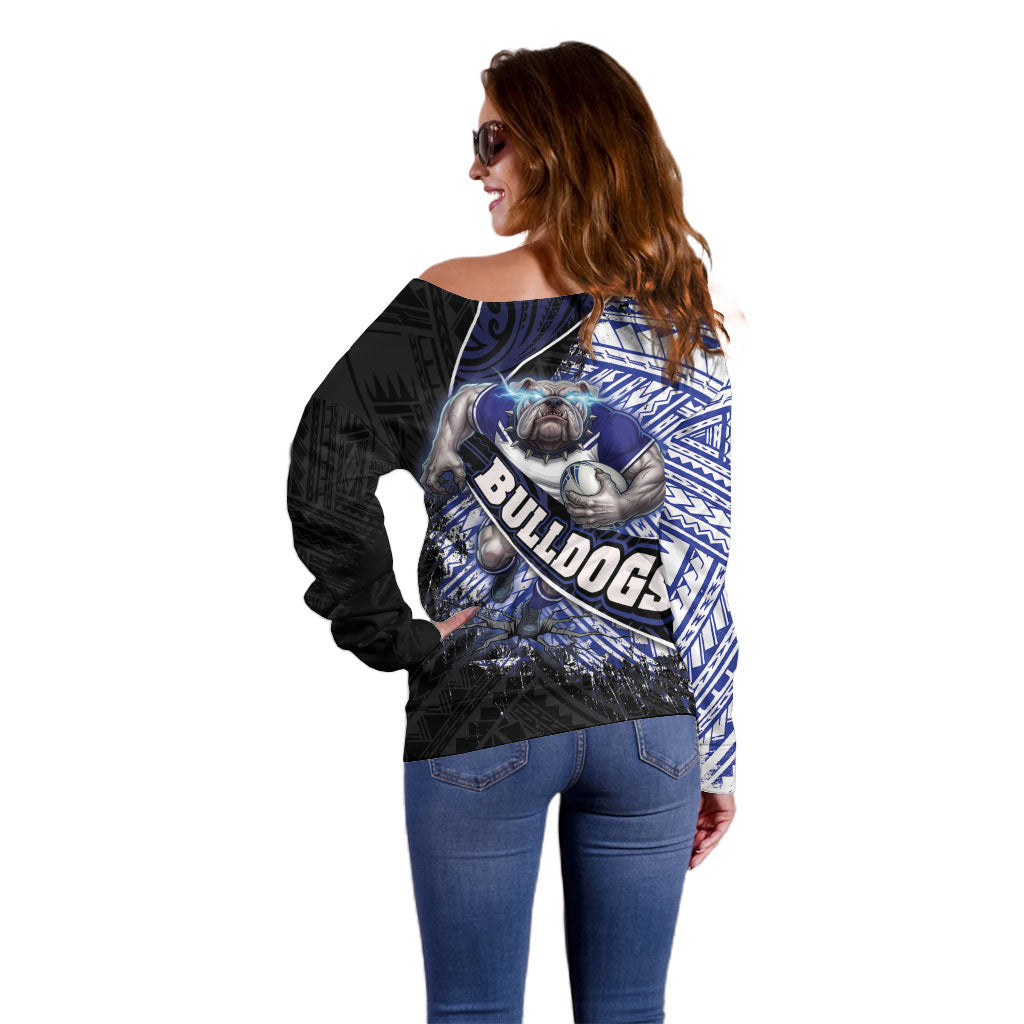 Bulldogs Rugby Off Shoulder Sweater Tribal Polynesian Power Art - Lightning Mascot