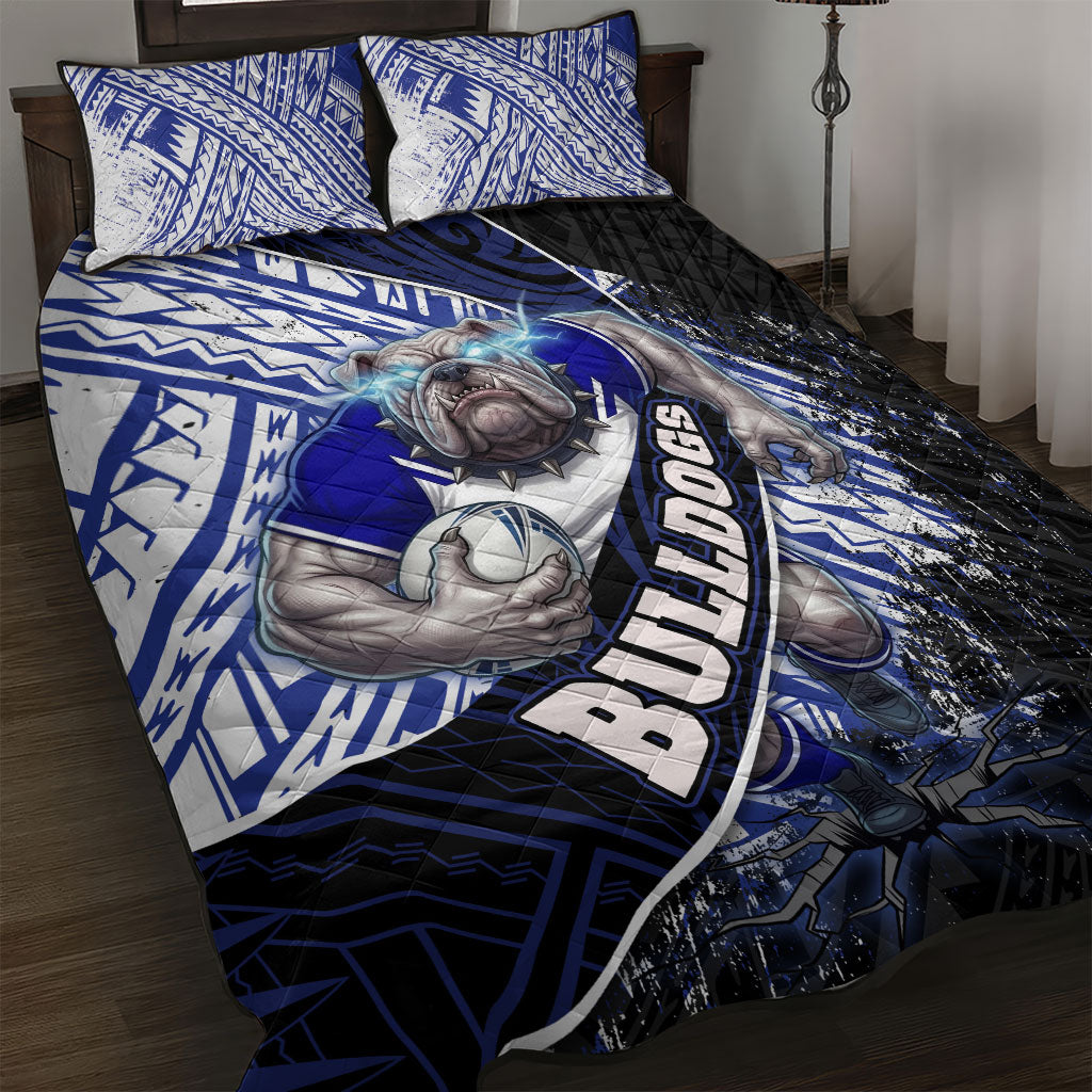 Bulldogs Rugby Quilt Bed Set Tribal Polynesian Power Art - Lightning Mascot