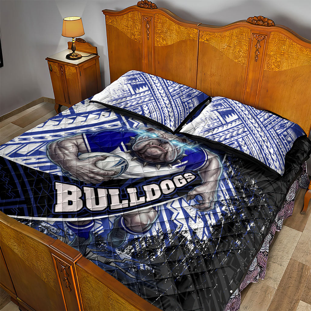 Bulldogs Rugby Quilt Bed Set Tribal Polynesian Power Art - Lightning Mascot