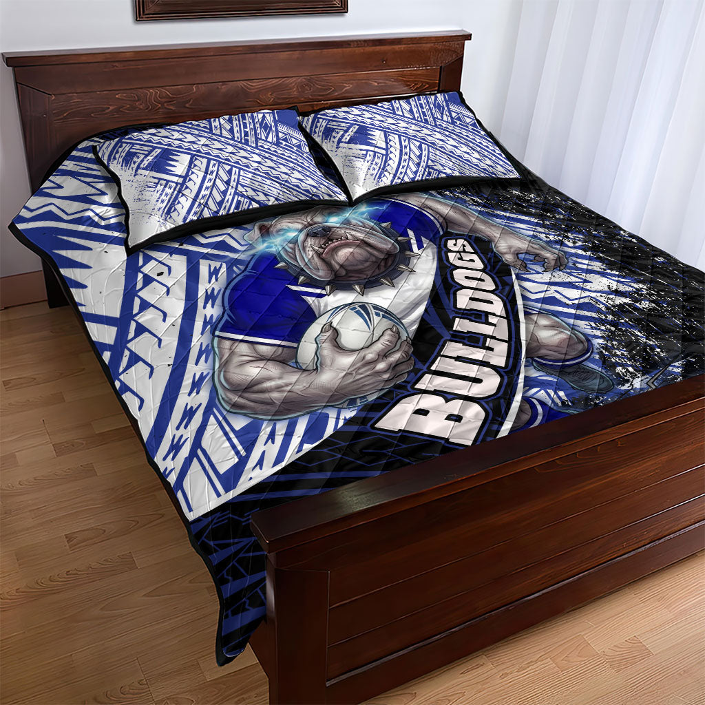 Bulldogs Rugby Quilt Bed Set Tribal Polynesian Power Art - Lightning Mascot