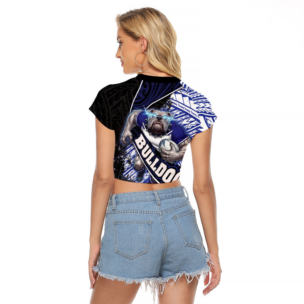 Bulldogs Rugby Raglan Cropped T Shirt Tribal Polynesian Power Art - Lightning Mascot