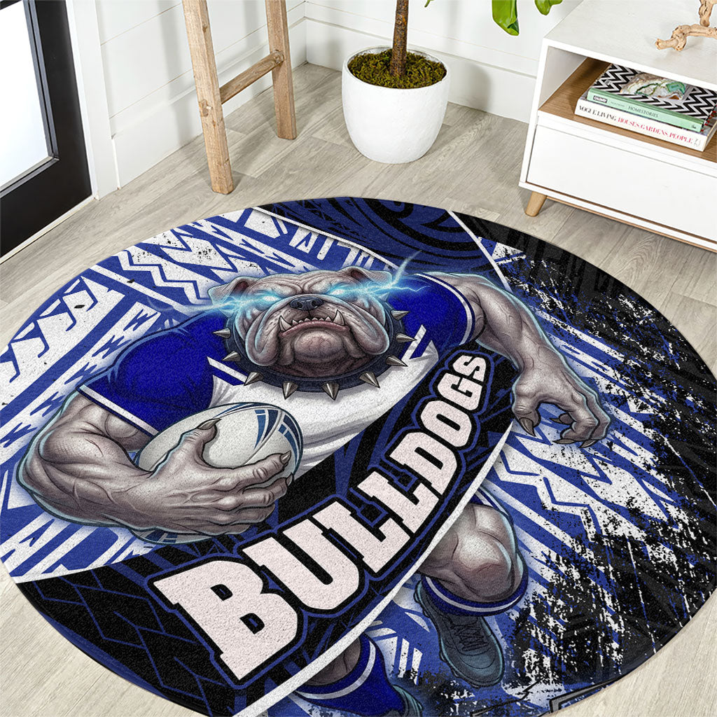 Bulldogs Rugby Round Carpet Tribal Polynesian Power Art - Lightning Mascot