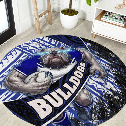 Bulldogs Rugby Round Carpet Tribal Polynesian Power Art - Lightning Mascot