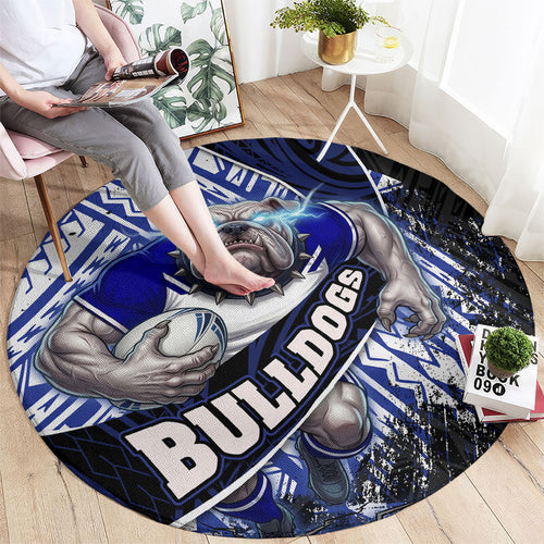 Bulldogs Rugby Round Carpet Tribal Polynesian Power Art - Lightning Mascot