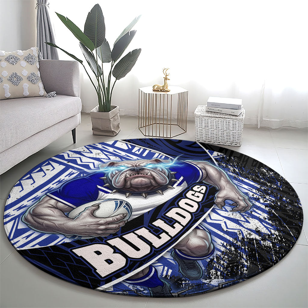 Bulldogs Rugby Round Carpet Tribal Polynesian Power Art - Lightning Mascot