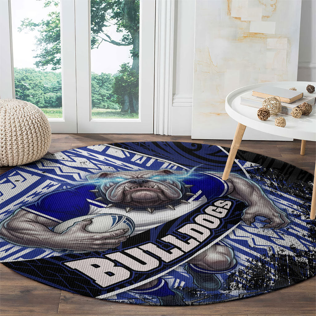 Bulldogs Rugby Round Carpet Tribal Polynesian Power Art - Lightning Mascot