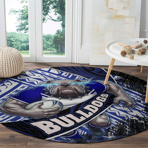 Bulldogs Rugby Round Carpet Tribal Polynesian Power Art - Lightning Mascot