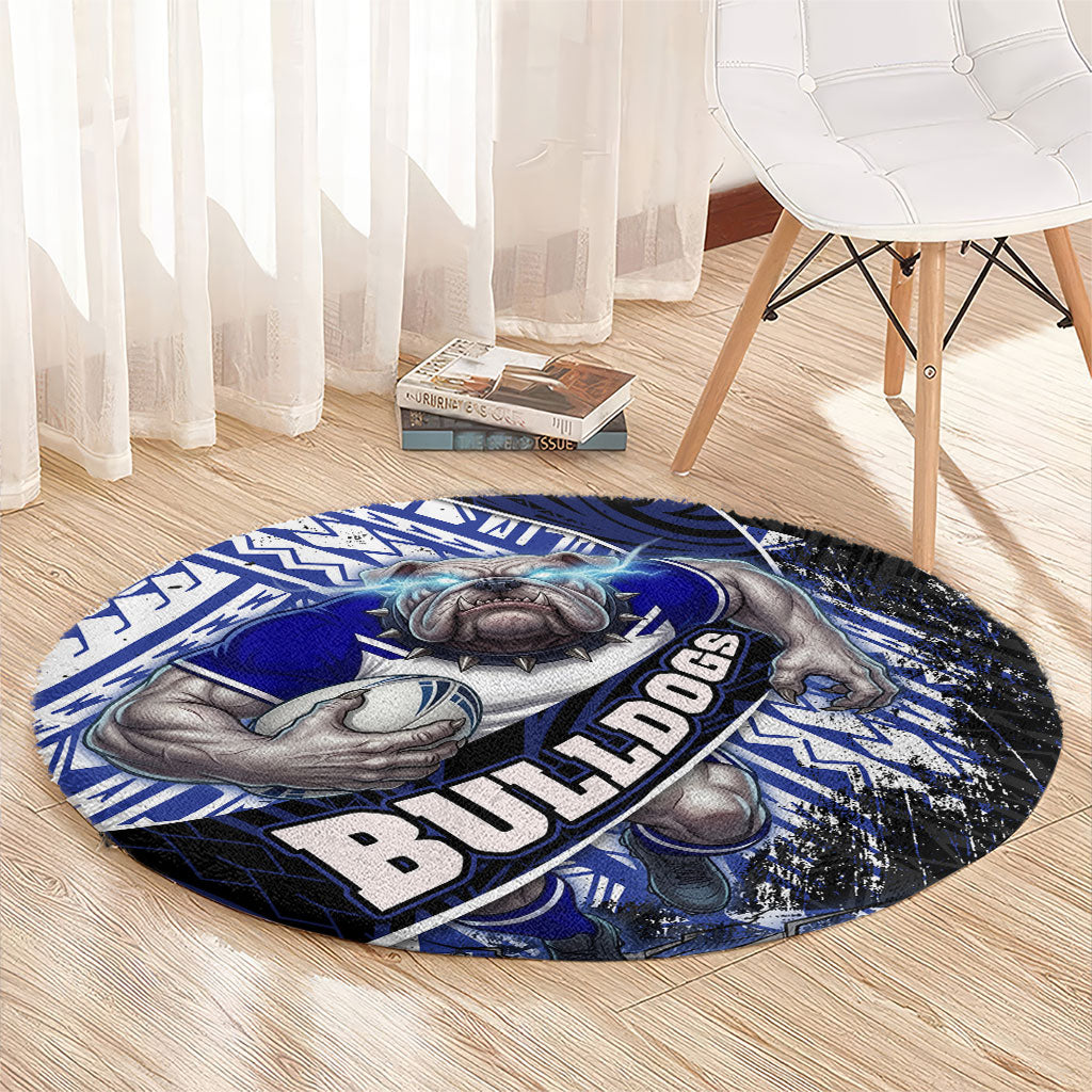 Bulldogs Rugby Round Carpet Tribal Polynesian Power Art - Lightning Mascot