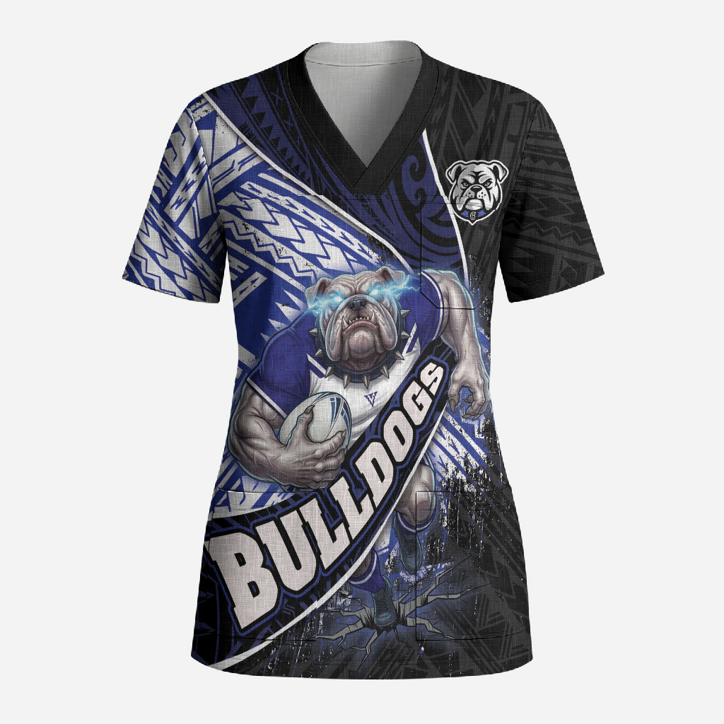 Bulldogs Rugby Scrub Top Tribal Polynesian Power Art - Lightning Mascot