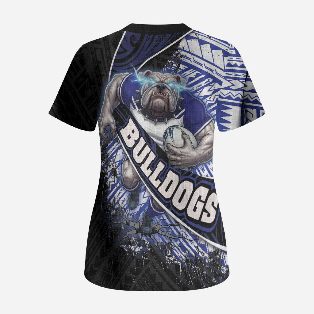 Bulldogs Rugby Scrub Top Tribal Polynesian Power Art - Lightning Mascot