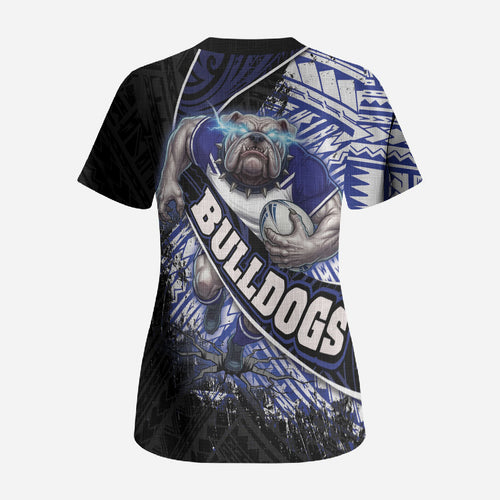 Bulldogs Rugby Scrub Top Tribal Polynesian Power Art - Lightning Mascot