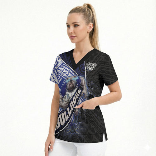 Bulldogs Rugby Scrub Top Tribal Polynesian Power Art - Lightning Mascot