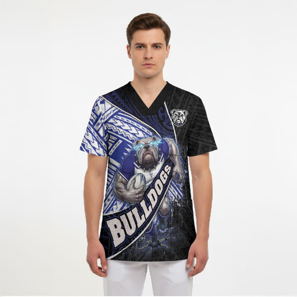 Bulldogs Rugby Scrub Top Tribal Polynesian Power Art - Lightning Mascot