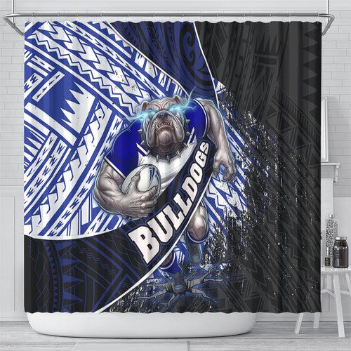 Bulldogs Rugby Shower Curtain Tribal Polynesian Power Art - Lightning Mascot
