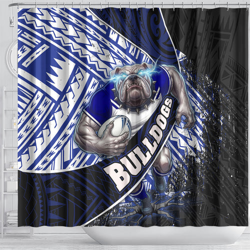 Bulldogs Rugby Shower Curtain Tribal Polynesian Power Art - Lightning Mascot
