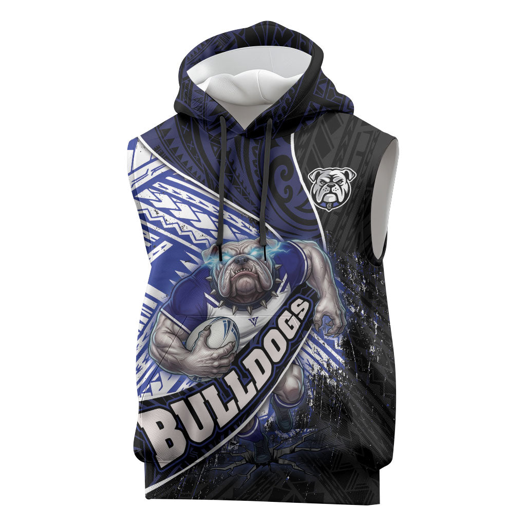 Bulldogs Rugby Sleeveless Hoodie Tribal Polynesian Power Art - Lightning Mascot