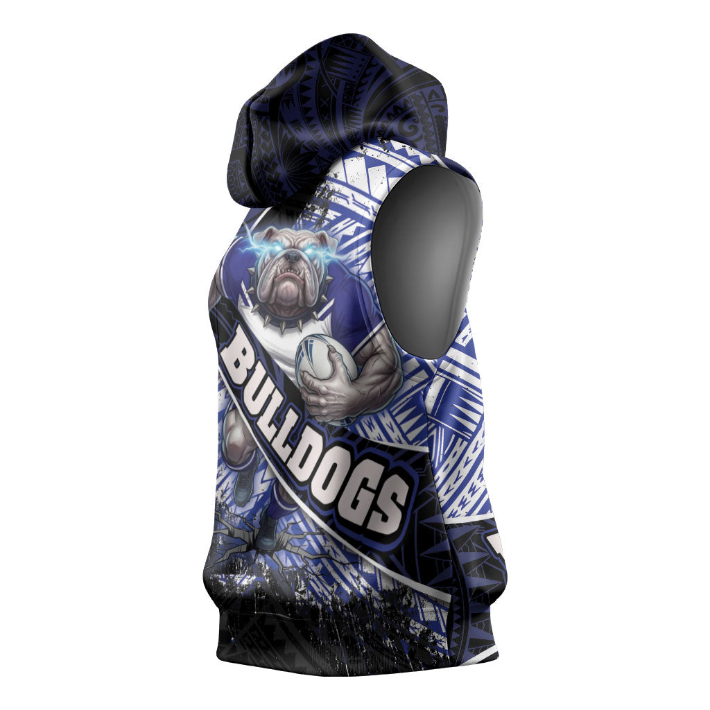 Bulldogs Rugby Sleeveless Hoodie Tribal Polynesian Power Art - Lightning Mascot