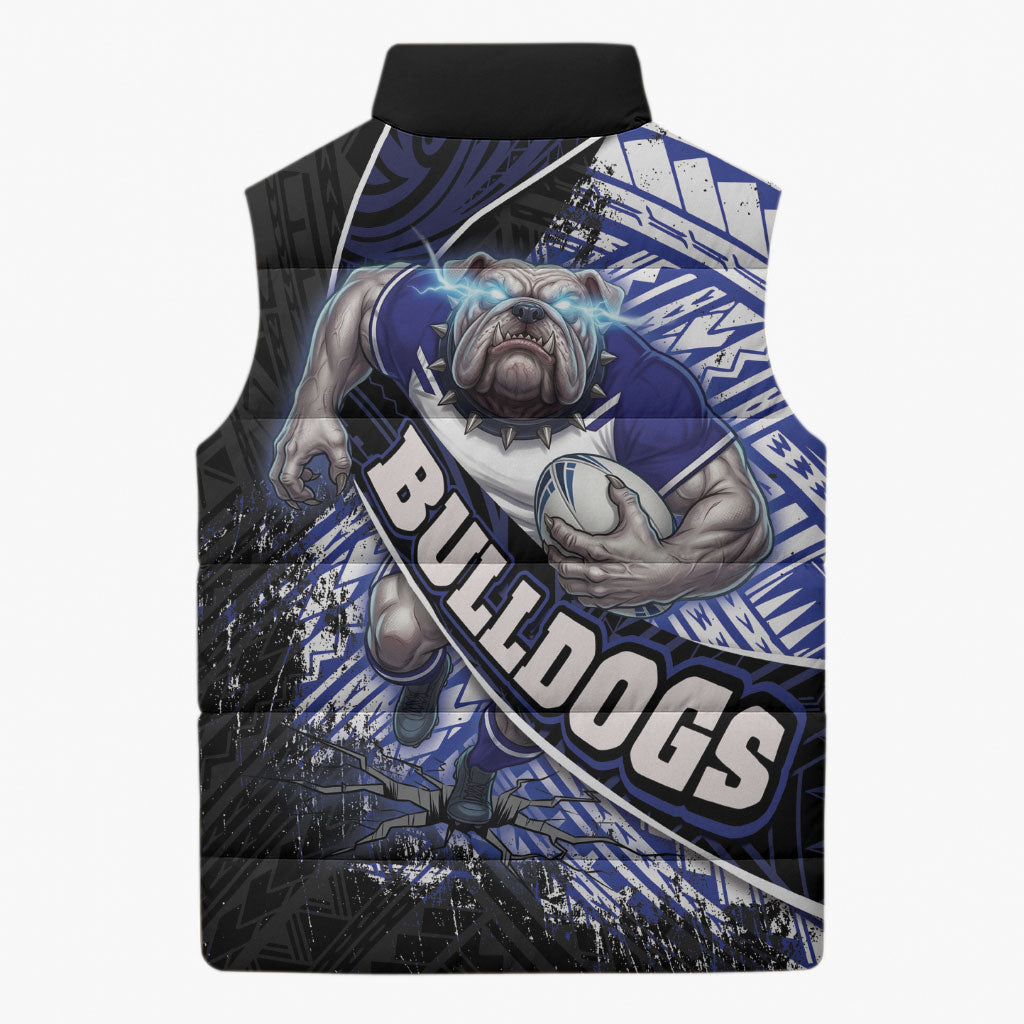 Bulldogs Rugby Sleeveless Puffer Jacket Tribal Polynesian Power Art - Lightning Mascot