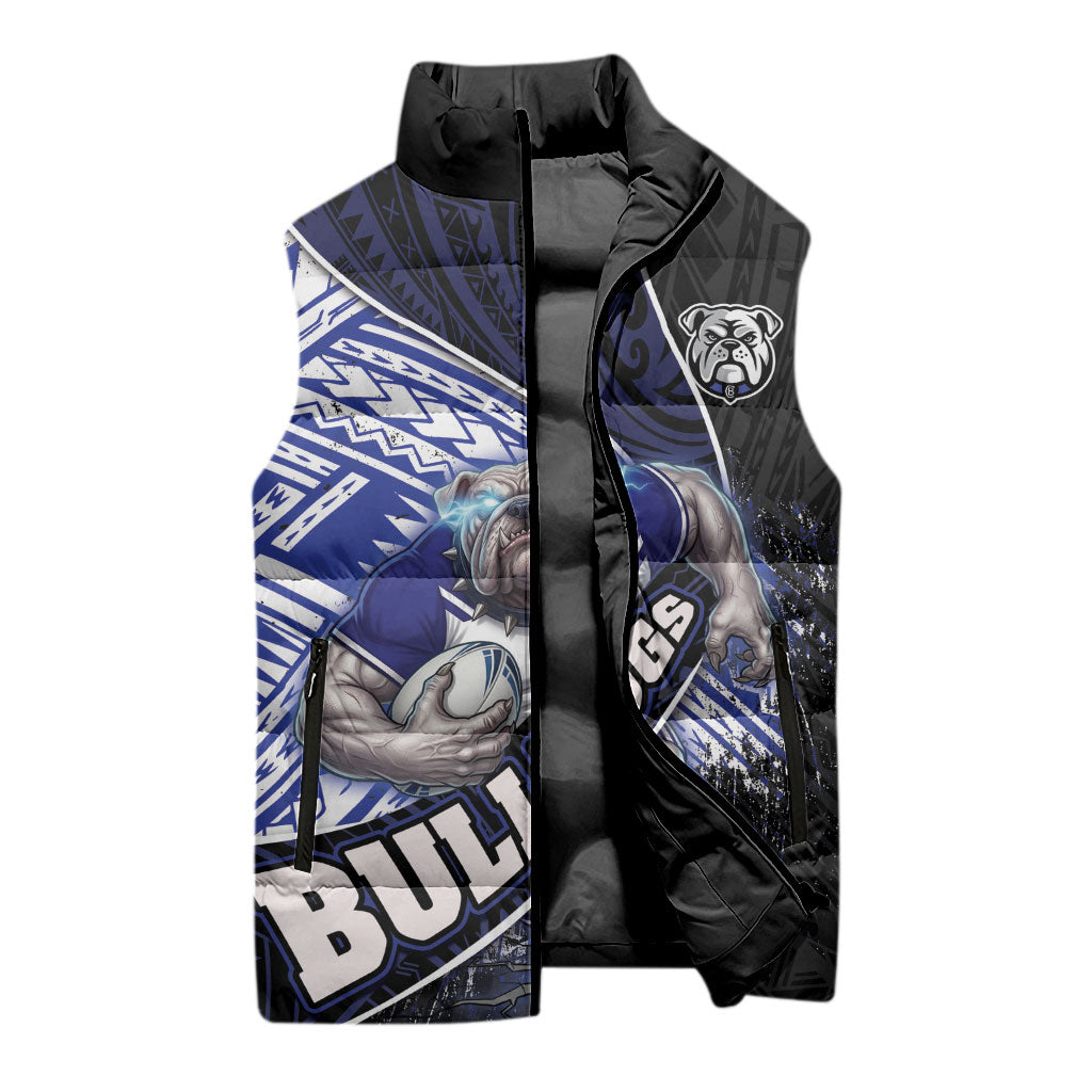 Bulldogs Rugby Sleeveless Puffer Jacket Tribal Polynesian Power Art - Lightning Mascot