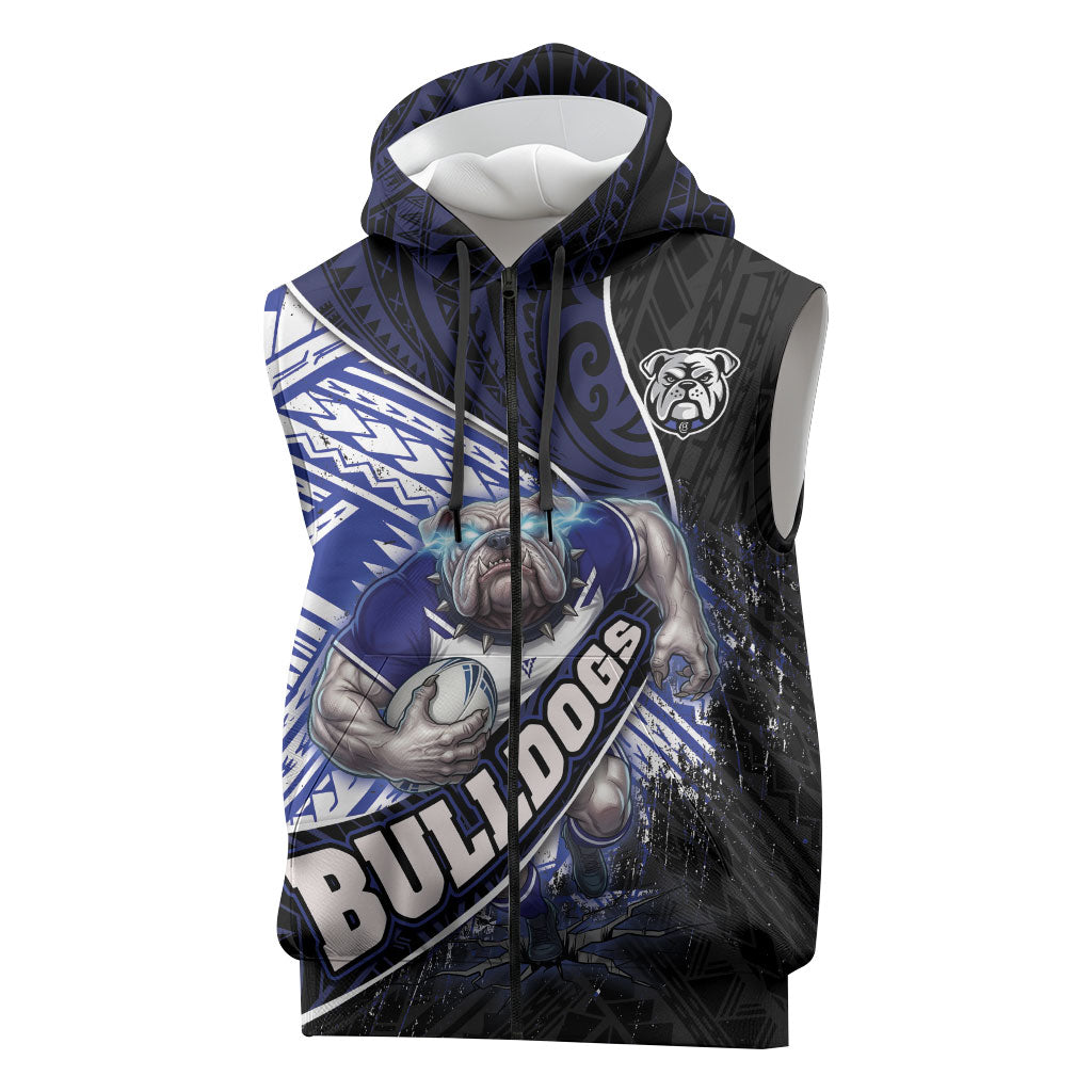 Bulldogs Rugby Sleeveless Zip Hoodie Tribal Polynesian Power Art - Lightning Mascot