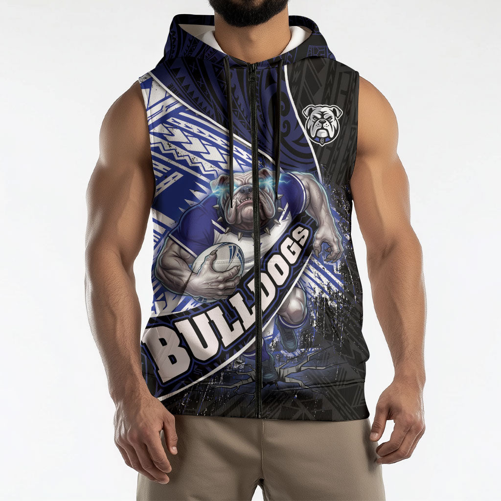Bulldogs Rugby Sleeveless Zip Hoodie Tribal Polynesian Power Art - Lightning Mascot