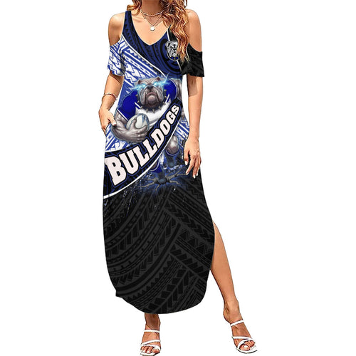 Bulldogs Rugby Summer Maxi Dress Tribal Polynesian Power Art - Lightning Mascot