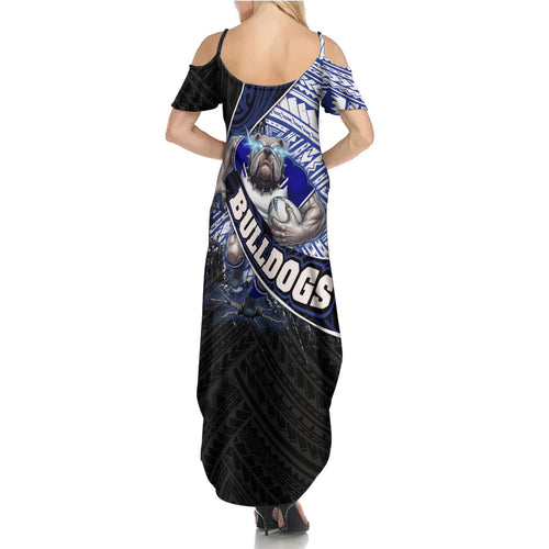 Bulldogs Rugby Summer Maxi Dress Tribal Polynesian Power Art - Lightning Mascot