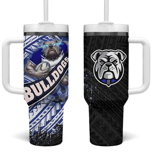 Bulldogs Rugby Tumbler With Handle Tribal Polynesian Power Art - Lightning Mascot