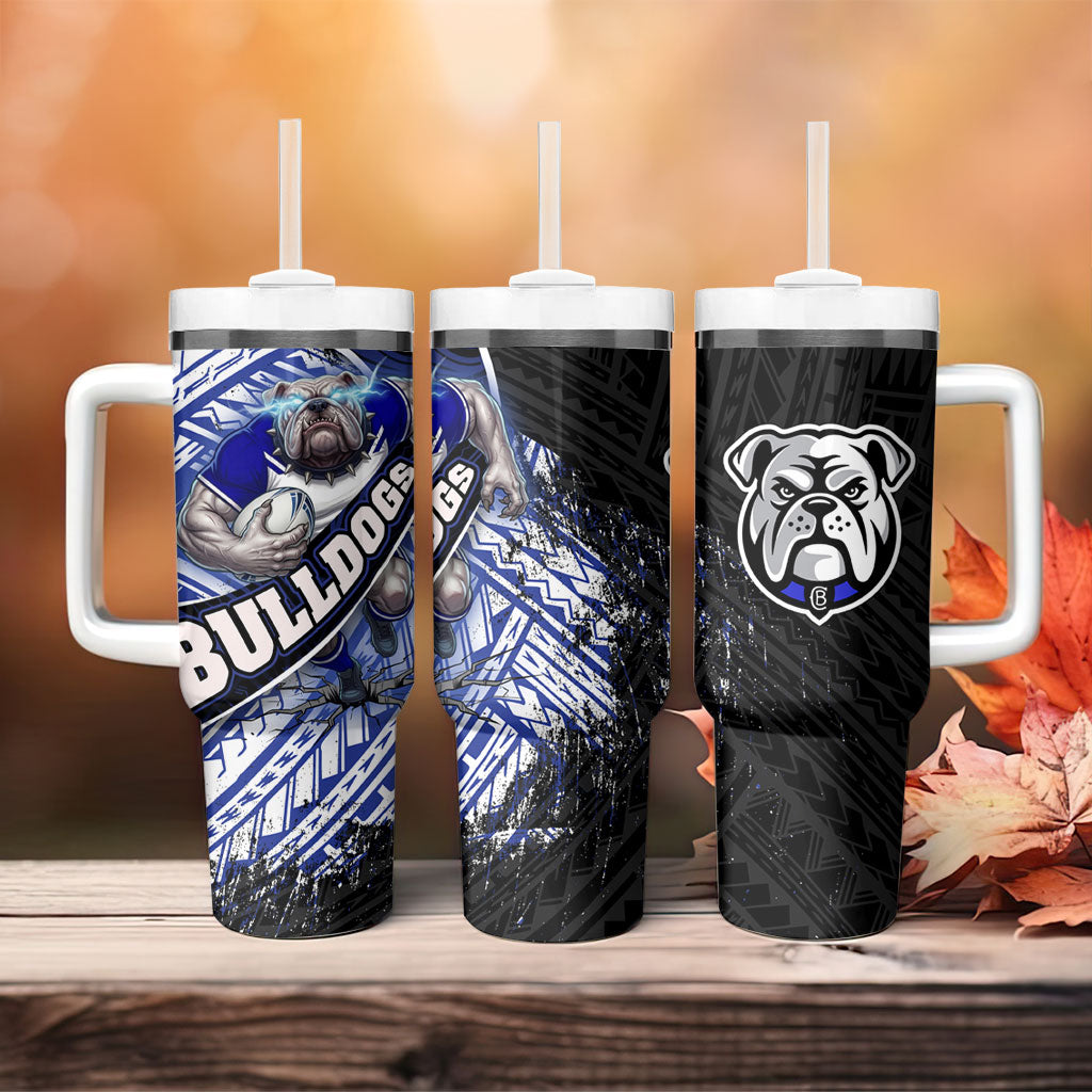 Bulldogs Rugby Tumbler With Handle Tribal Polynesian Power Art - Lightning Mascot