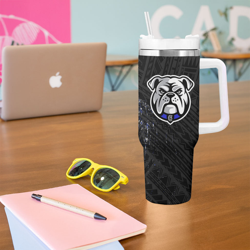 Bulldogs Rugby Tumbler With Handle Tribal Polynesian Power Art - Lightning Mascot