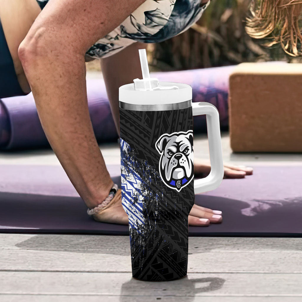 Bulldogs Rugby Tumbler With Handle Tribal Polynesian Power Art - Lightning Mascot