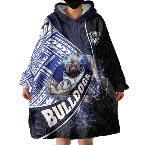 Bulldogs Rugby Wearable Blanket Hoodie Tribal Polynesian Power Art - Lightning Mascot