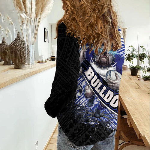 Bulldogs Rugby Women Casual Shirt Tribal Polynesian Power Art - Lightning Mascot