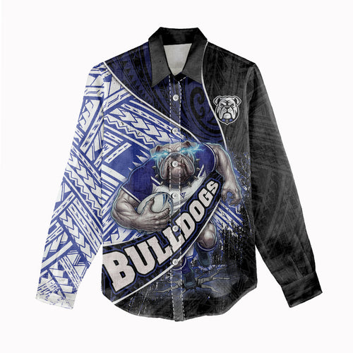 Bulldogs Rugby Women Casual Shirt Tribal Polynesian Power Art - Lightning Mascot