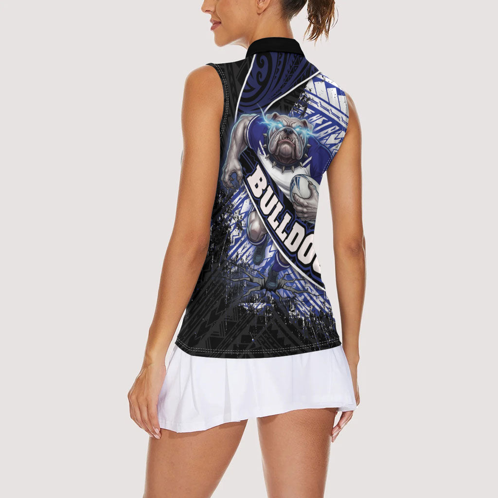 Bulldogs Rugby Women Sleeveless Polo Shirt Tribal Polynesian Power Art - Lightning Mascot