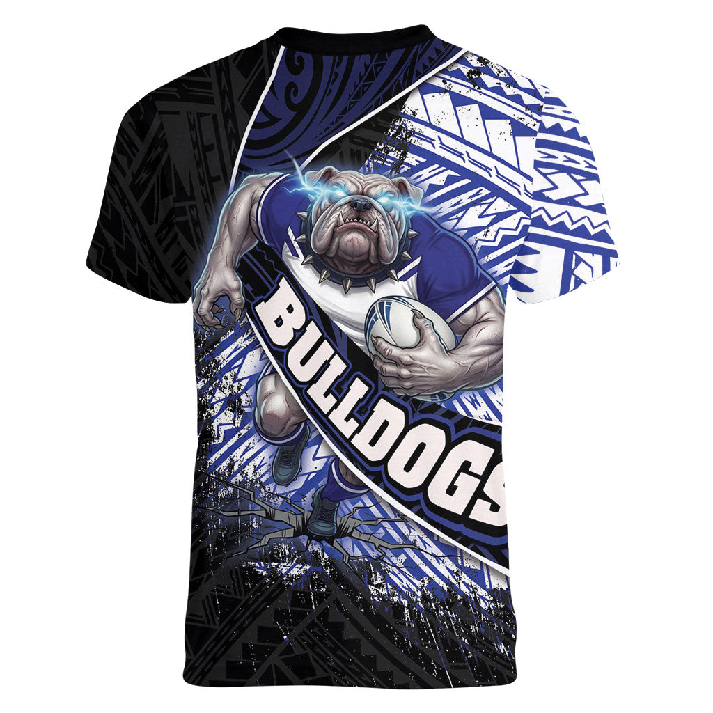Bulldogs Rugby Women V-Neck T-Shirt Tribal Polynesian Power Art - Lightning Mascot
