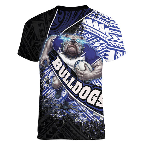 Bulldogs Rugby Women V-Neck T-Shirt Tribal Polynesian Power Art - Lightning Mascot