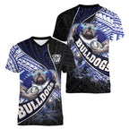 Bulldogs Rugby Women V-Neck T-Shirt Tribal Polynesian Power Art - Lightning Mascot