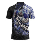 Bulldogs Rugby Zipper Polo Shirt Tribal Polynesian Power Art - Lightning Mascot